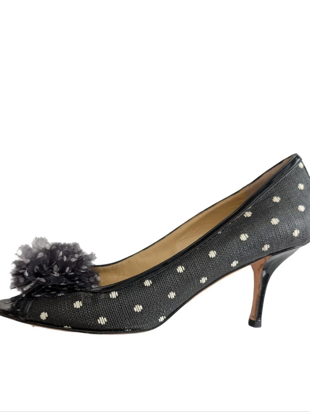 Kate Spade Molly Polka Dot Raffia Peep-Toe Pumps Size 10